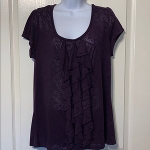 Dark Purple Ruffle Detail Burnout Top